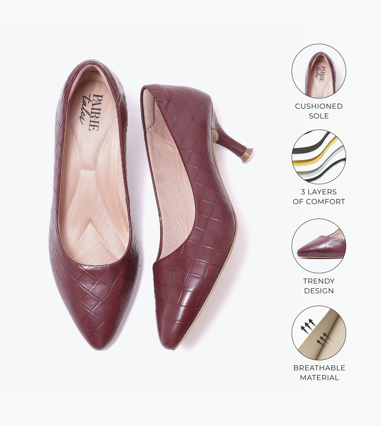 Textured Pointed Toe Pumps - Wine