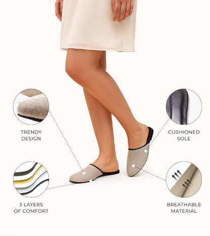 Textured Jute Almond-Toe Mules Flats - Beige