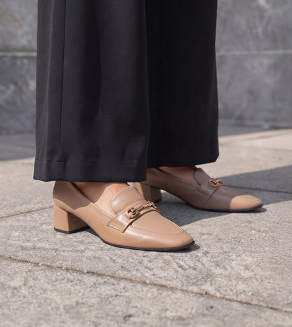 Chain Loafers Heels - Beige