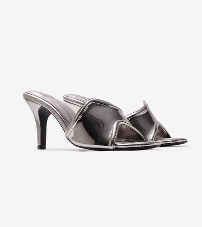 Metallic Wavy Stiletto Heeled Sandals - Gunmetal