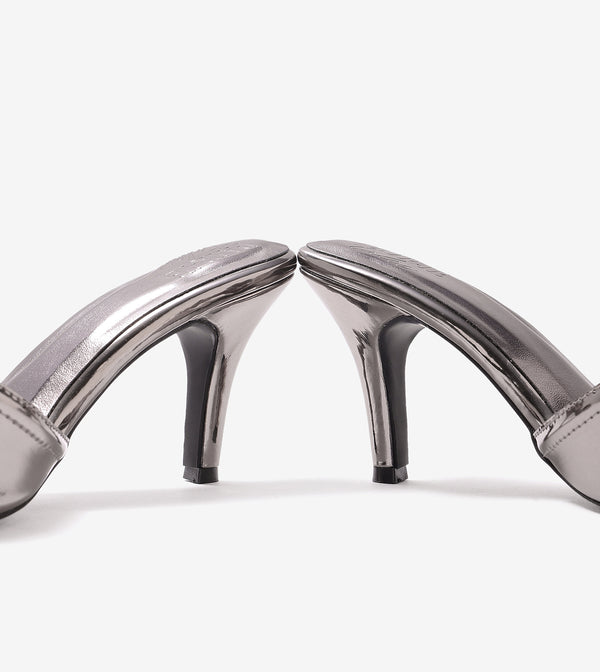 Metallic Wavy Stiletto Heeled Sandals - Gunmetal