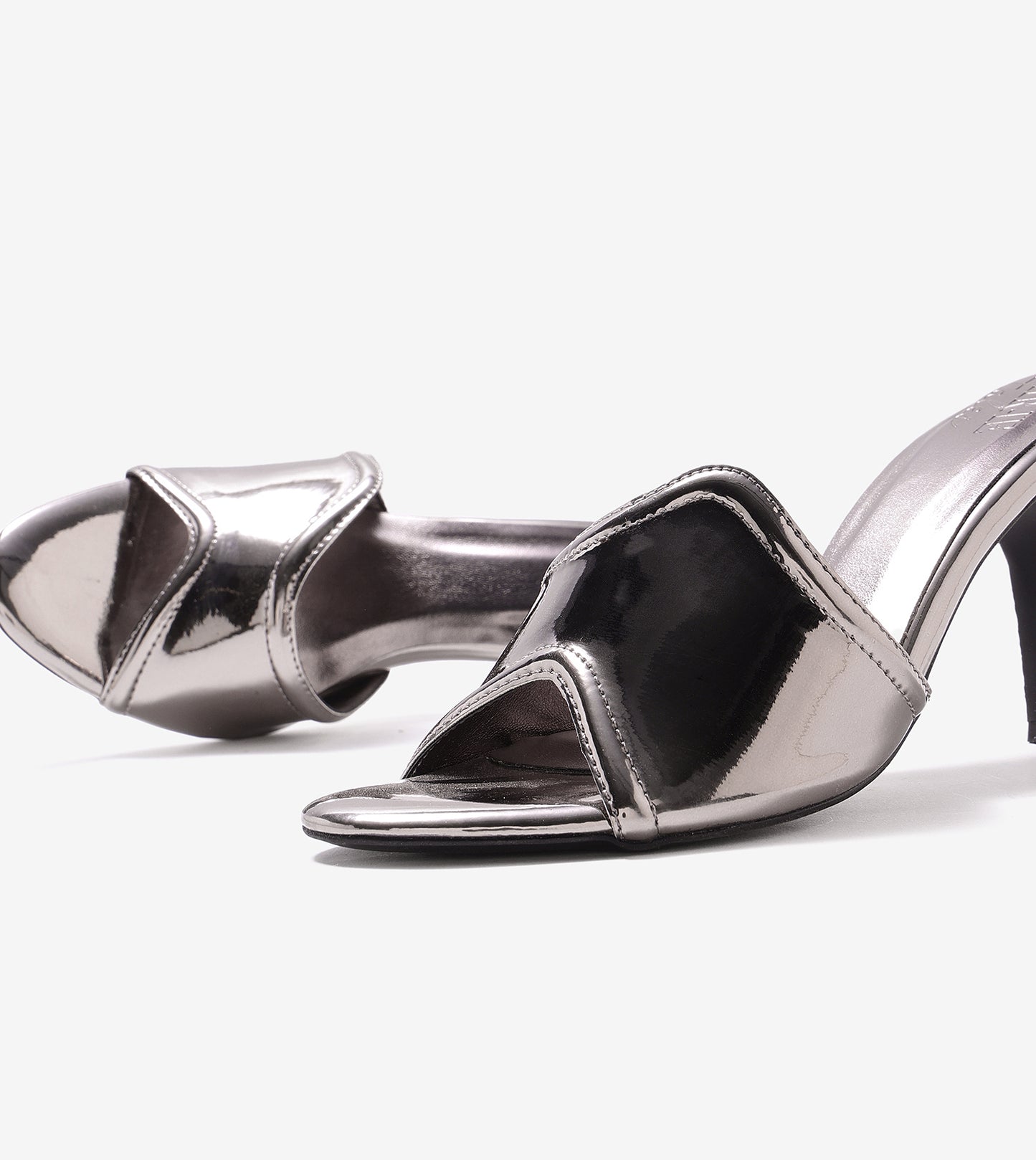 Metallic Wavy Stiletto Heeled Sandals - Gunmetal