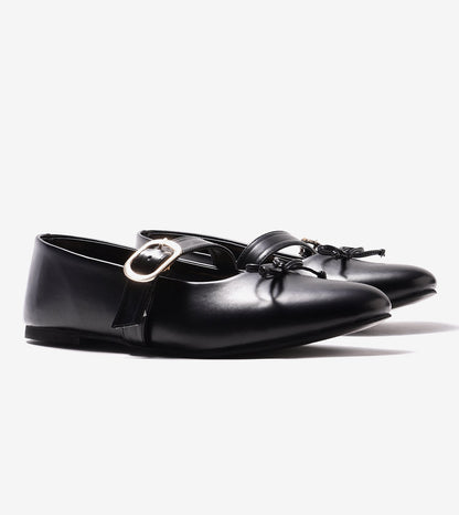 Buckled Mary Janes Ballet Flats - Black