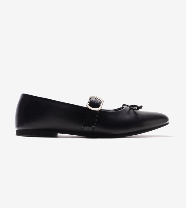 Buckled Mary Janes Ballet Flats - Black