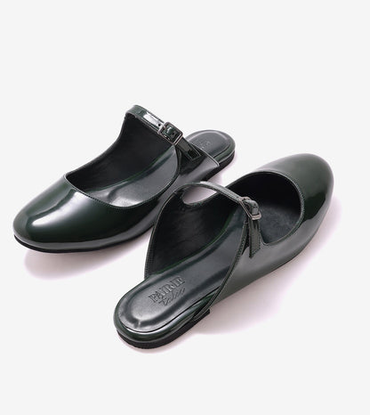 Patent Mules Flats - Dark Green