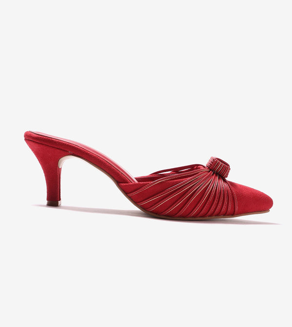 Suede Knotted Stiletto Mules - Red