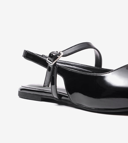 Patent Slingback Mary Janes Flat - Black