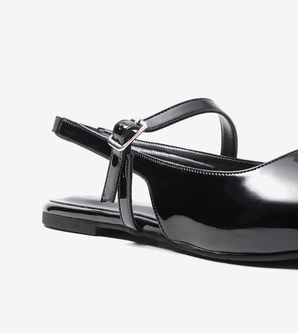 Patent Slingback Mary Janes Flat - Black
