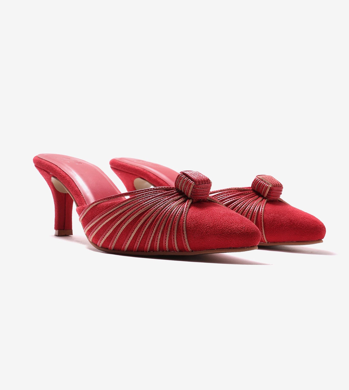 Knotted Pointed Toe Suede Heels - Red