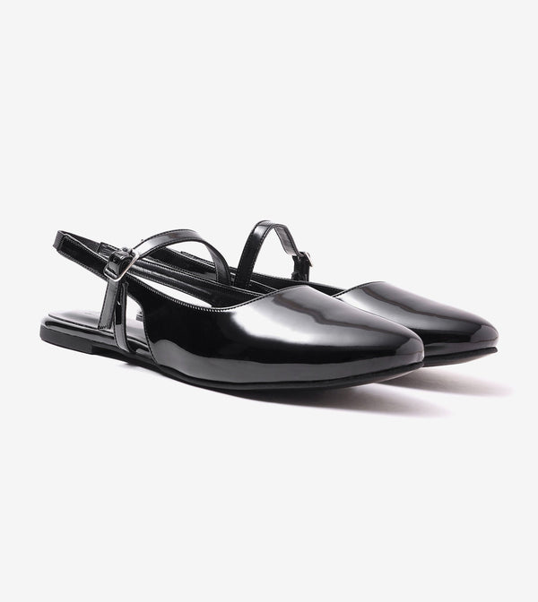 Patent Slingback Mary Janes Flat - Black