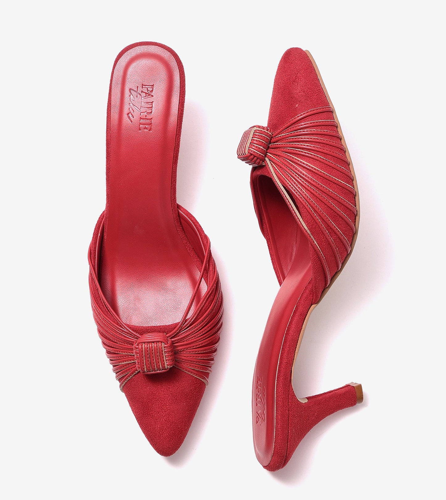 Knotted Pointed Toe Suede Heels - Red