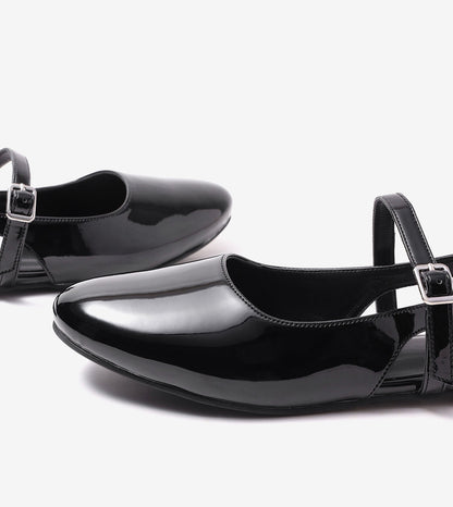 Patent Slingback Mary Janes Flat - Black