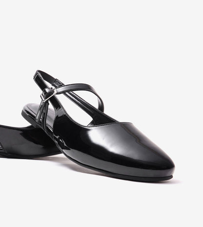 Patent Slingback Mary Janes Flat - Black