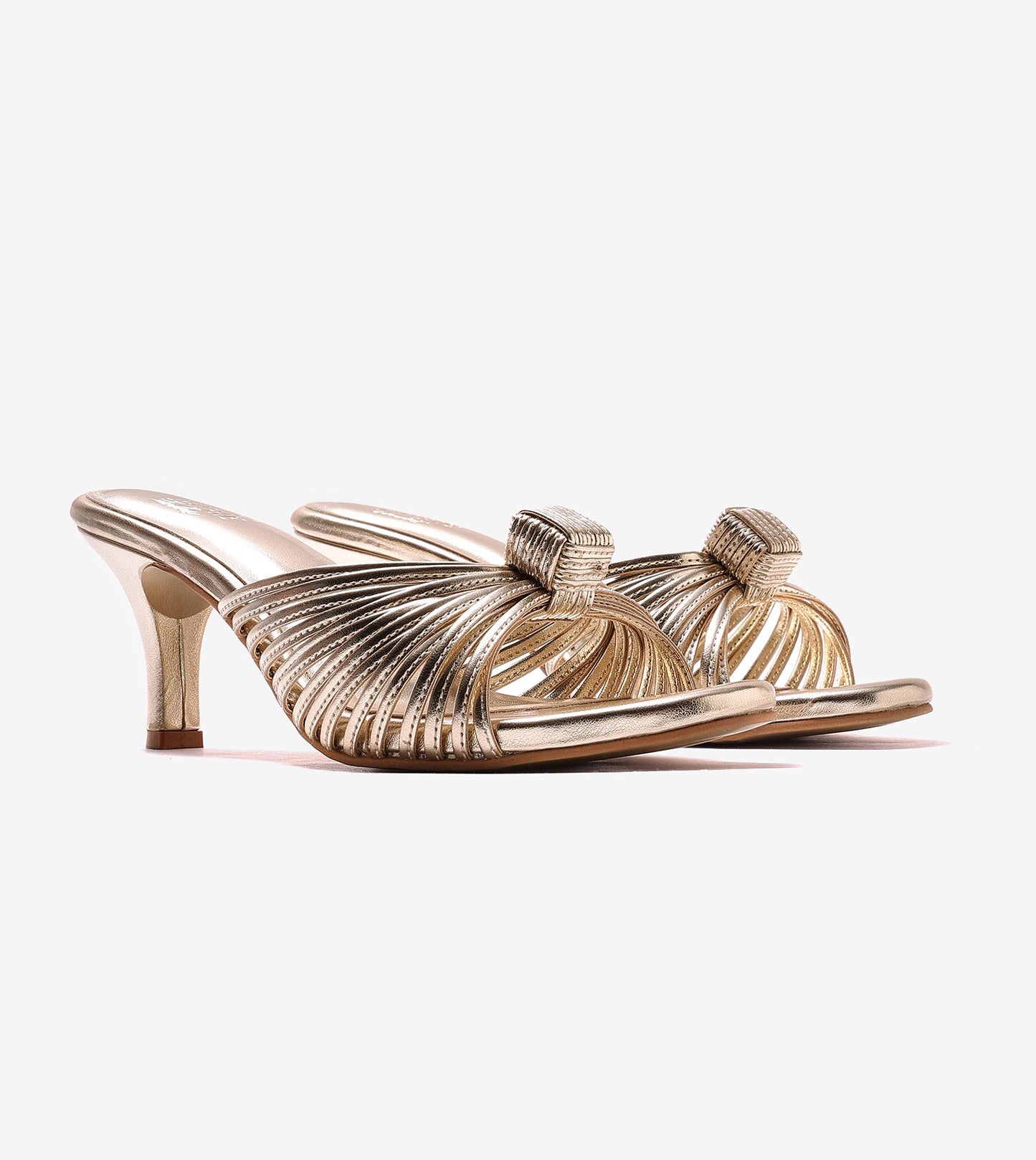 Knotted Strap Stiletto Mule Heels - Gold