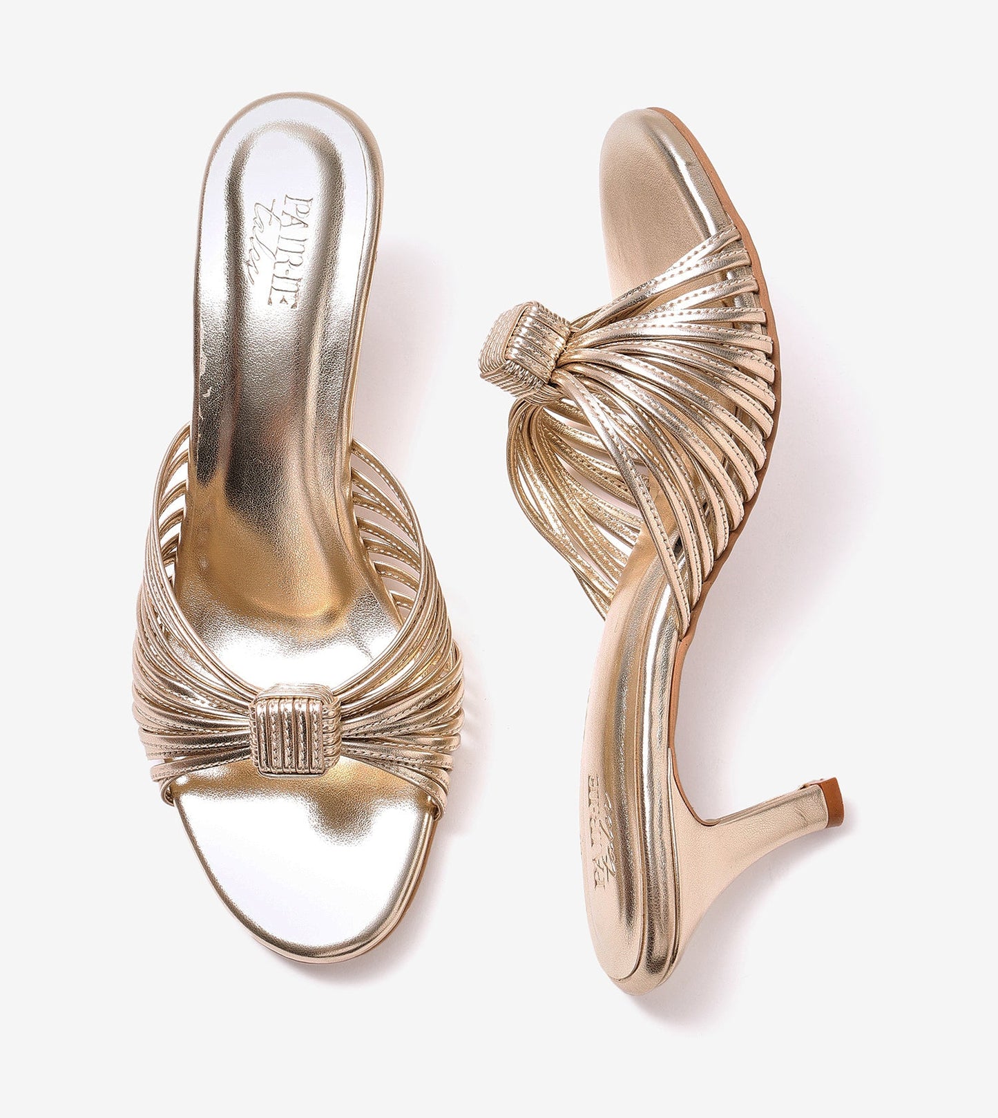 Knotted Strap Stiletto Mule Heels - Gold