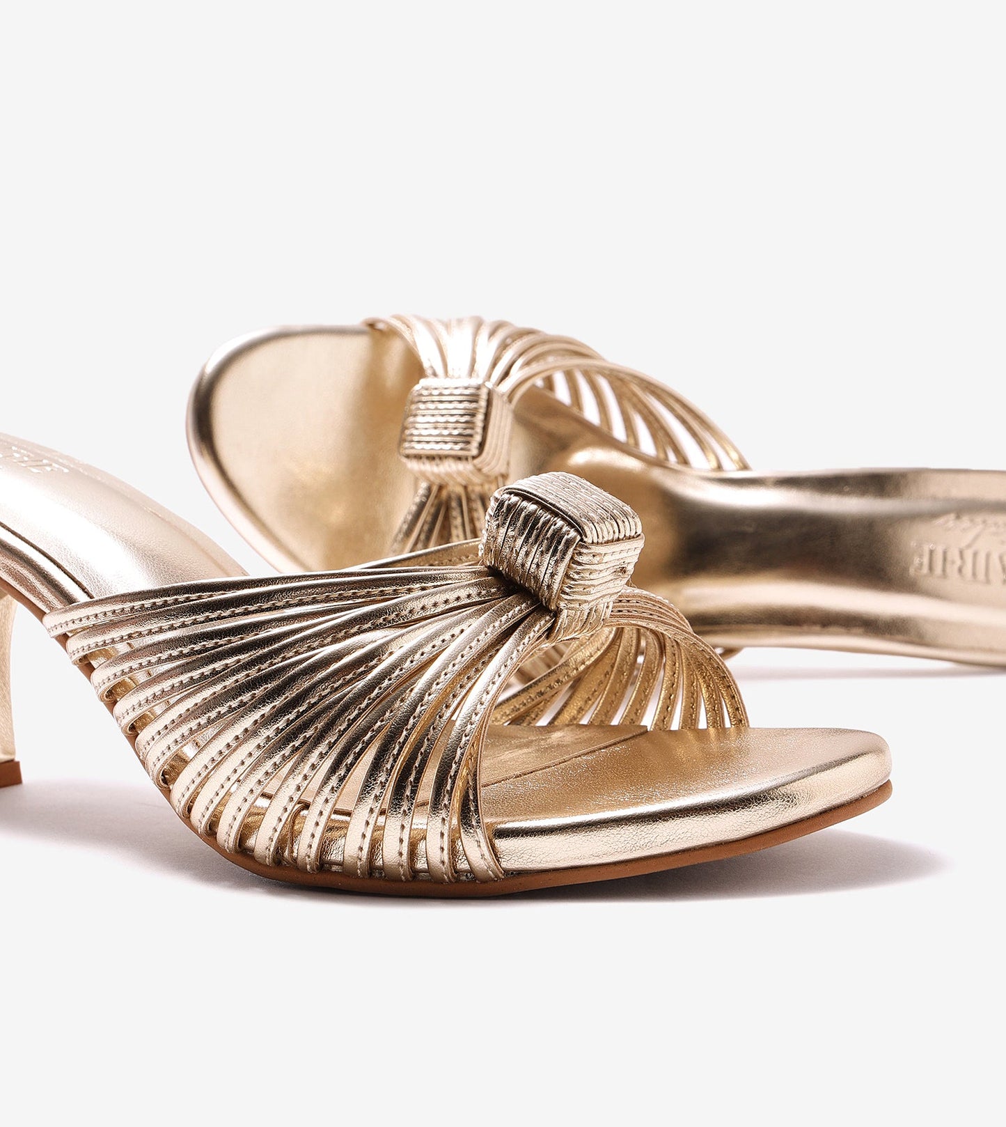 Knotted Strap Stiletto Mule Heels - Gold