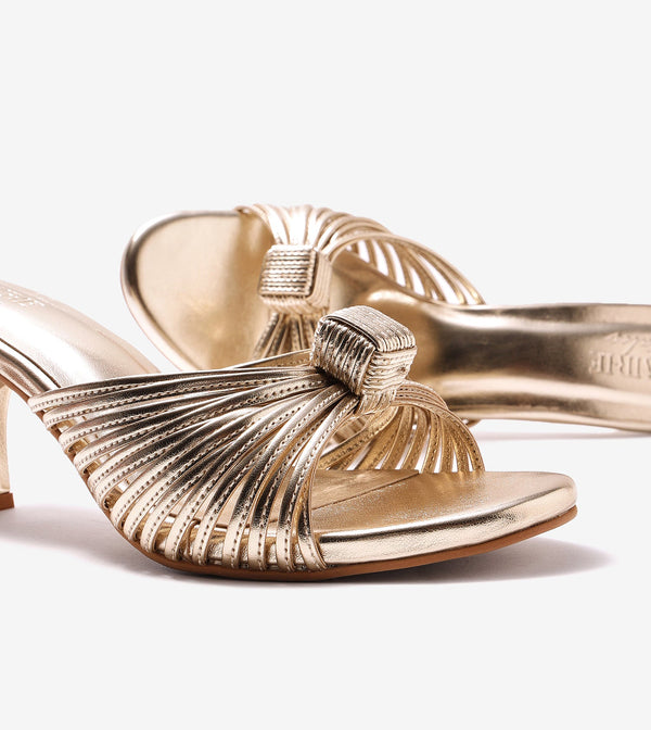 Knotted Stiletto Mules - Gold