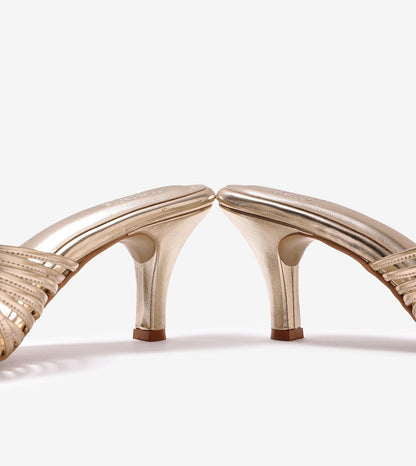 Knotted Strap Stiletto Mule Heels - Gold