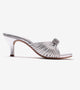 Knotted Strap Stiletto Mule Heels - Silver