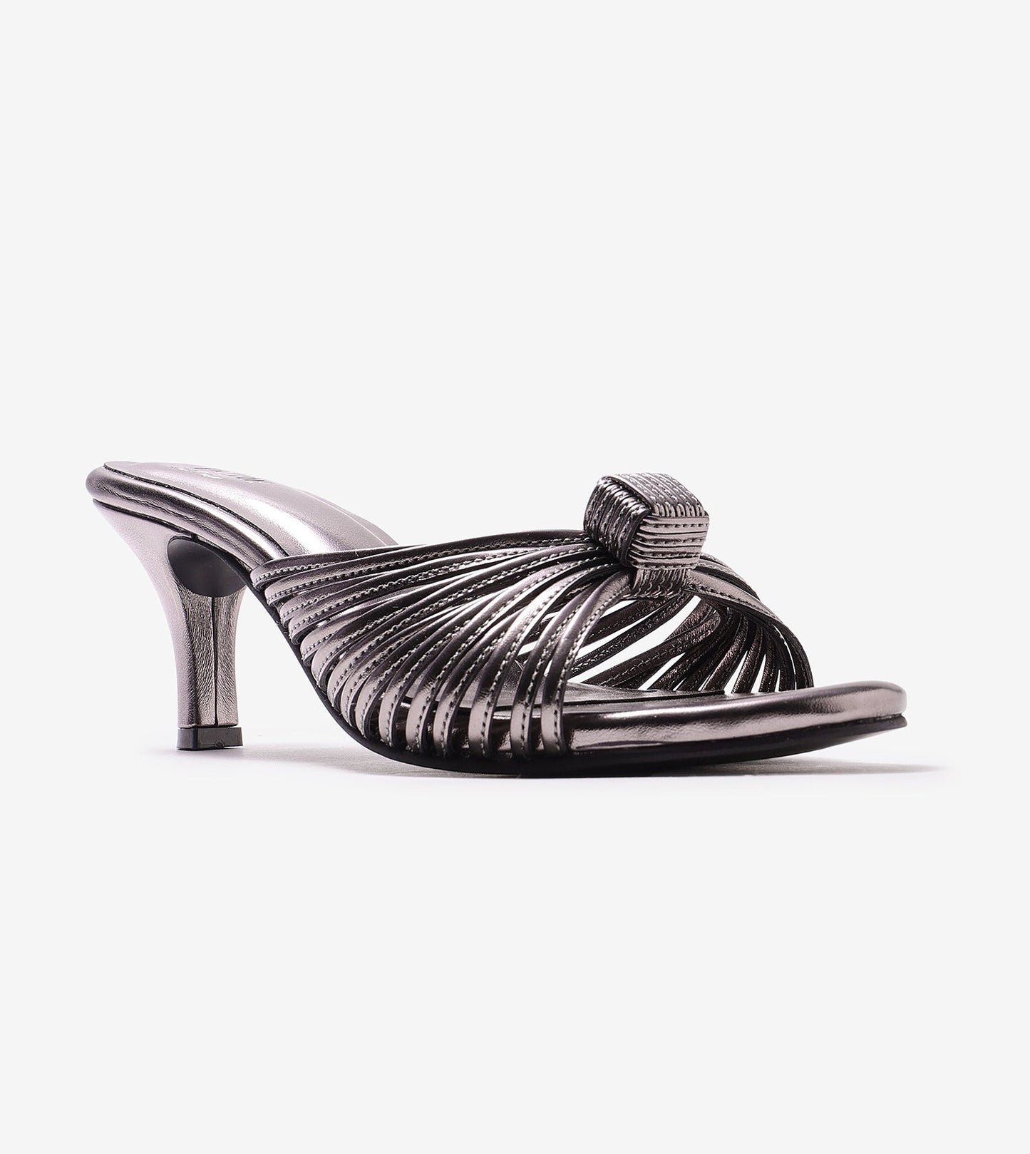 Knotted Strap Stiletto Mule Heels - Gunmetal