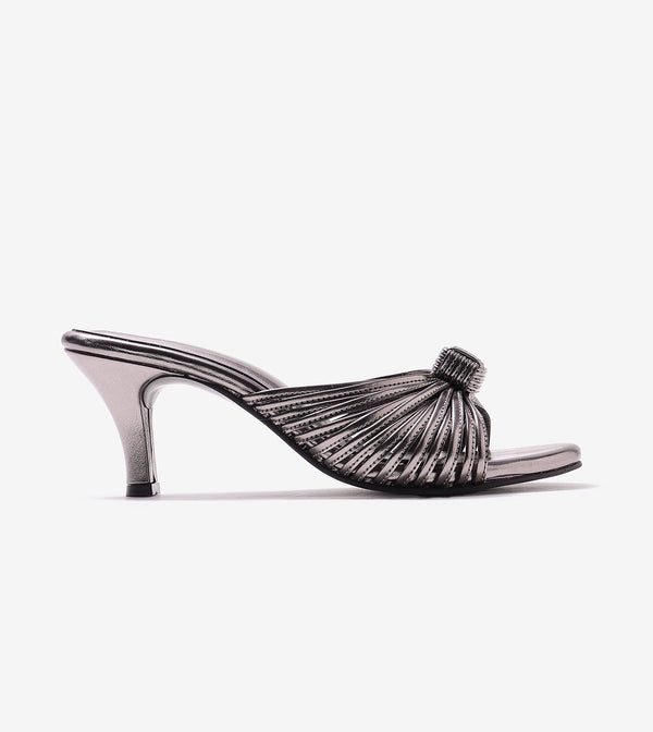 Knotted Stiletto Mules - Gunmetal