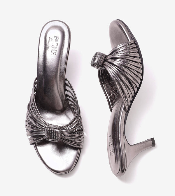Knotted Stiletto Mules - Gunmetal