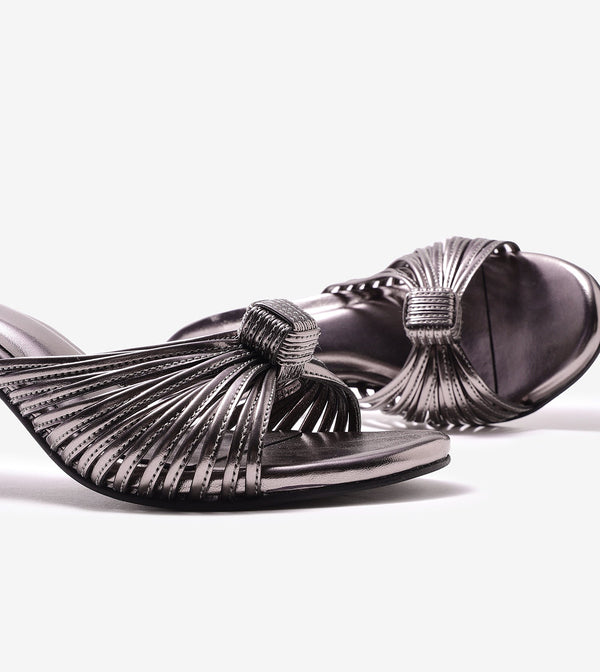 Knotted Stiletto Mules - Gunmetal