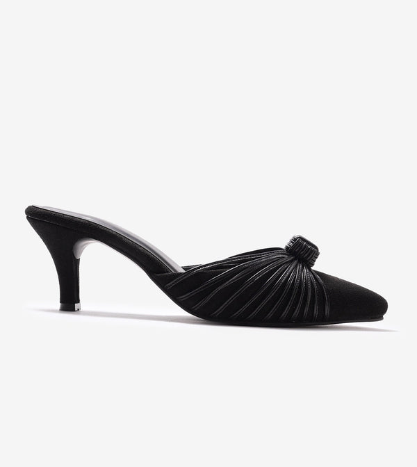 Suede Knotted Stiletto Mules - Black