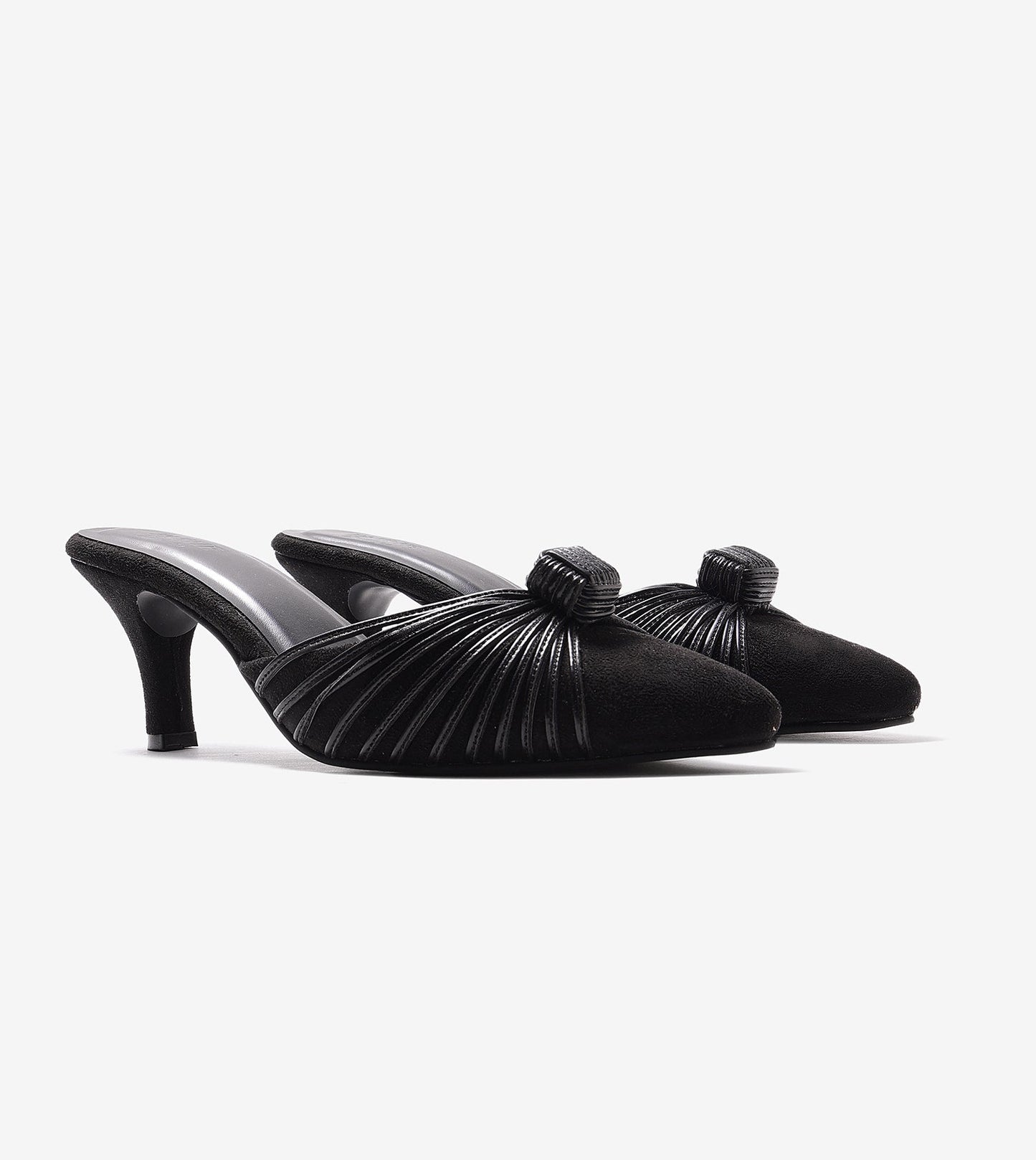 Knotted Pointed Toe Suede Heels - Black
