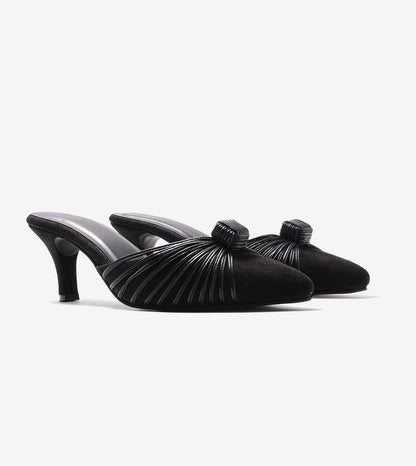 Knotted Pointed Toe Suede Heels - Black