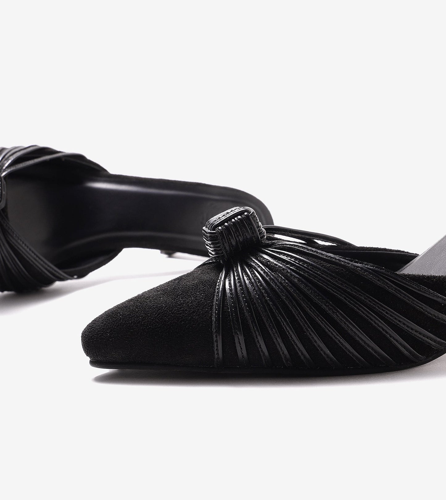 Knotted Pointed Toe Suede Heels - Black