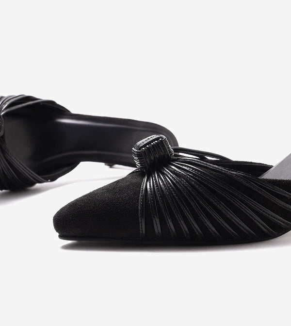 Suede Knotted Stiletto Mules - Black
