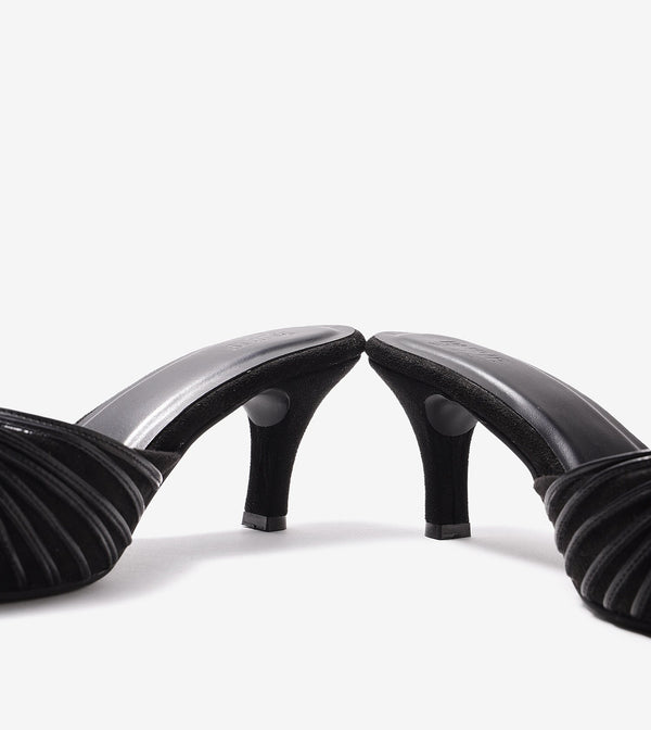Suede Knotted Stiletto Mules - Black