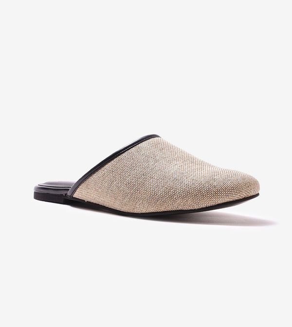 Textured Jute Almond-Toe Mules Flats - Beige