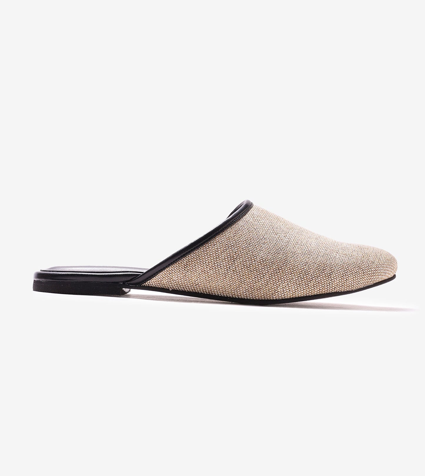 Textured Jute Almond-Toe Mules Flats - Beige