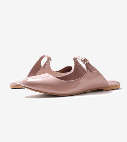 Patent Mules Flats - Nude