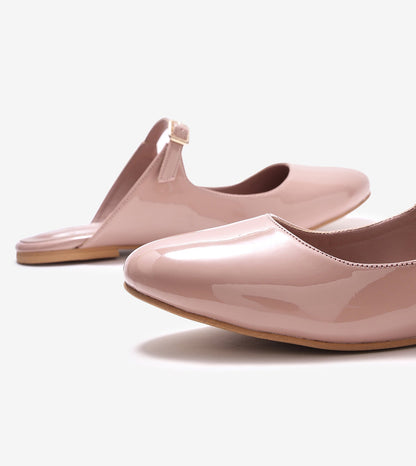Patent Mules Flats - Nude