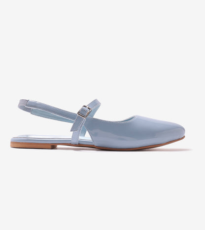 Patent Slingback Mary Janes Flat - Sky Blue