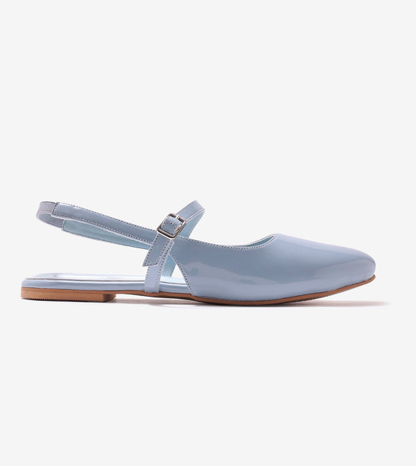 Patent Slingback Mary Janes Flat - Sky Blue