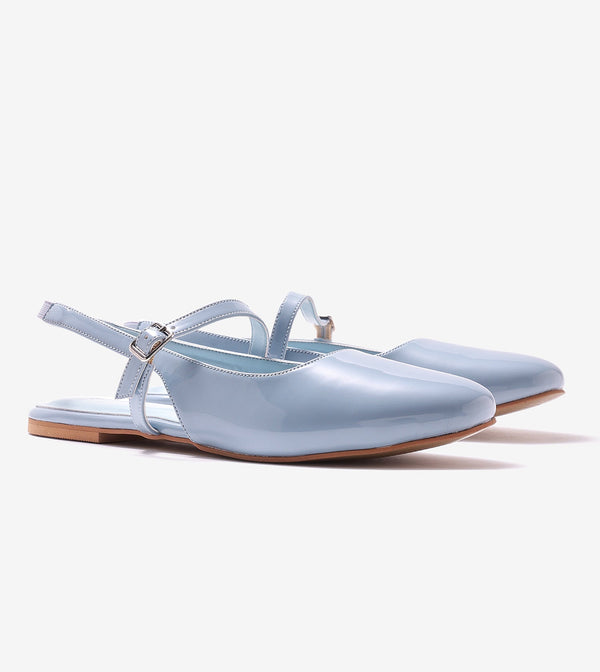 Patent Slingback Mary Janes Flat - Sky Blue