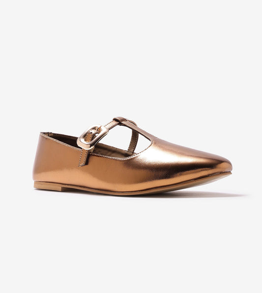 T-Strap Metallic Mary Janes Flats - Antiq