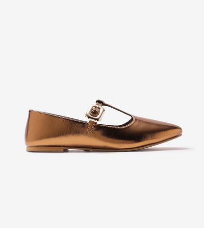T-Strap Metallic Mary Janes Flats - Antiq