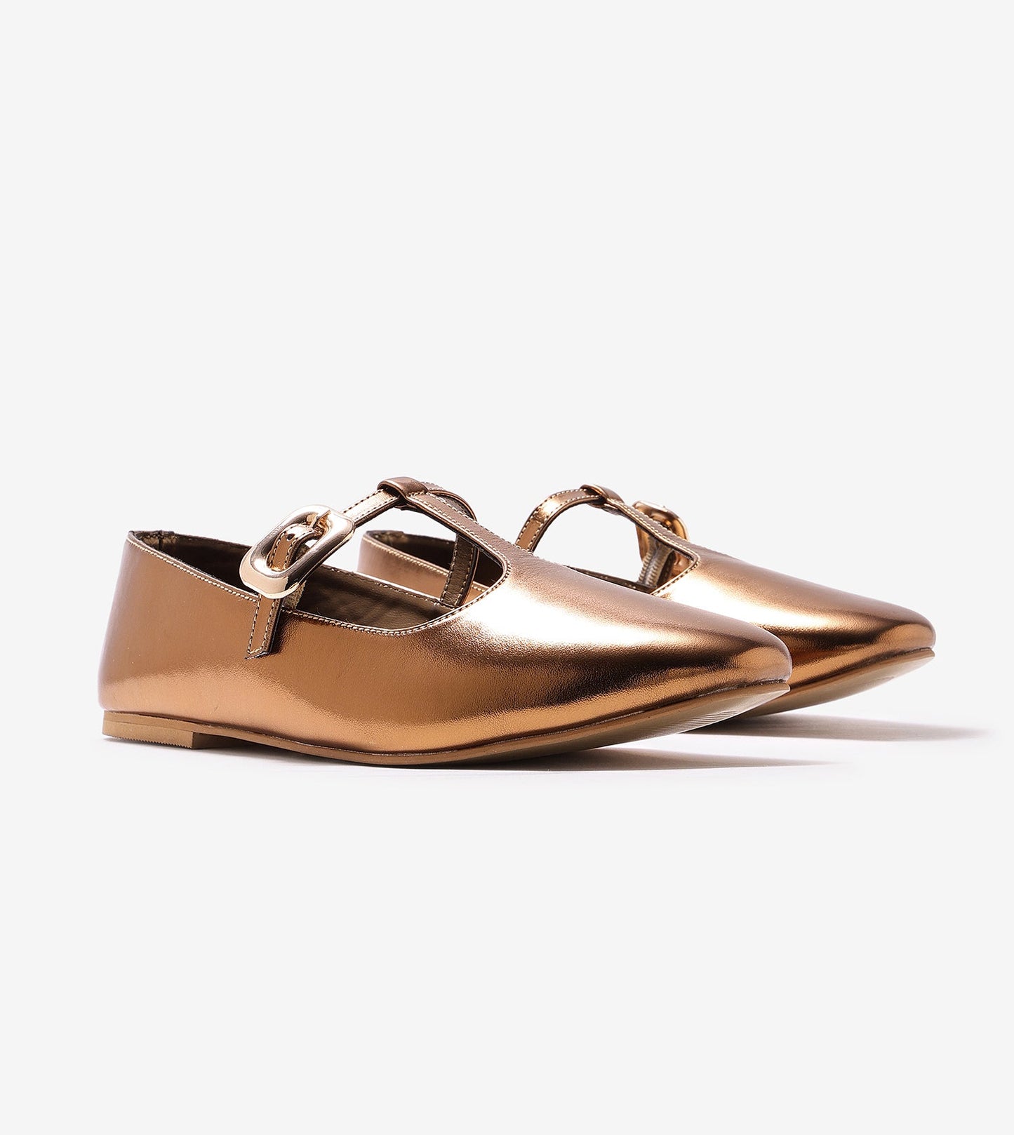 T-Strap Metallic Mary Janes Flats - Antiq