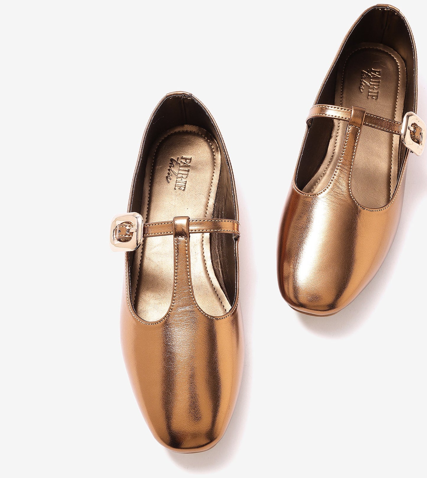 T-Strap Metallic Mary Janes Flats - Antiq