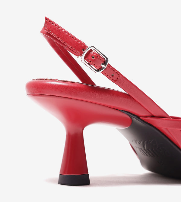 V- strap Slingback Heels - Red