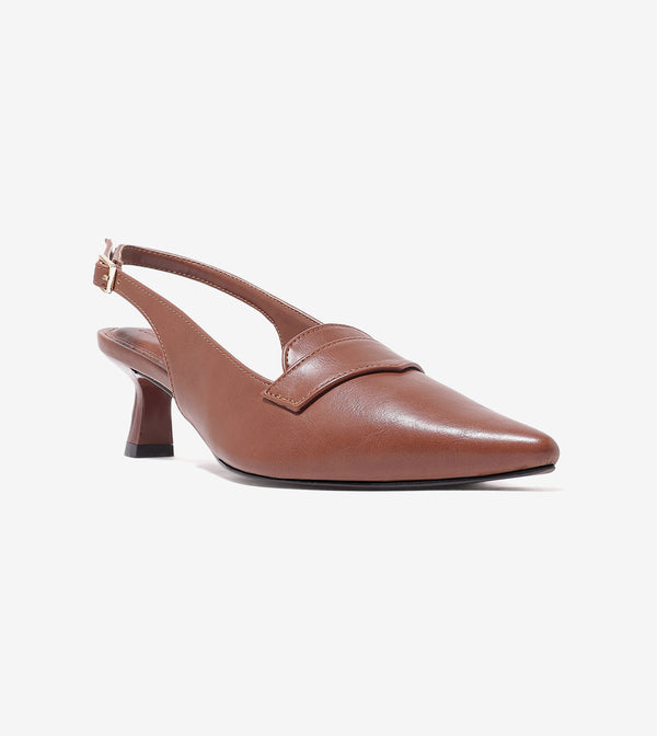 Saddle Strap Slingback Heels - Tan
