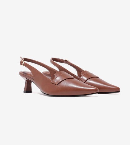 Saddle Strap Slingback Heels - Tan