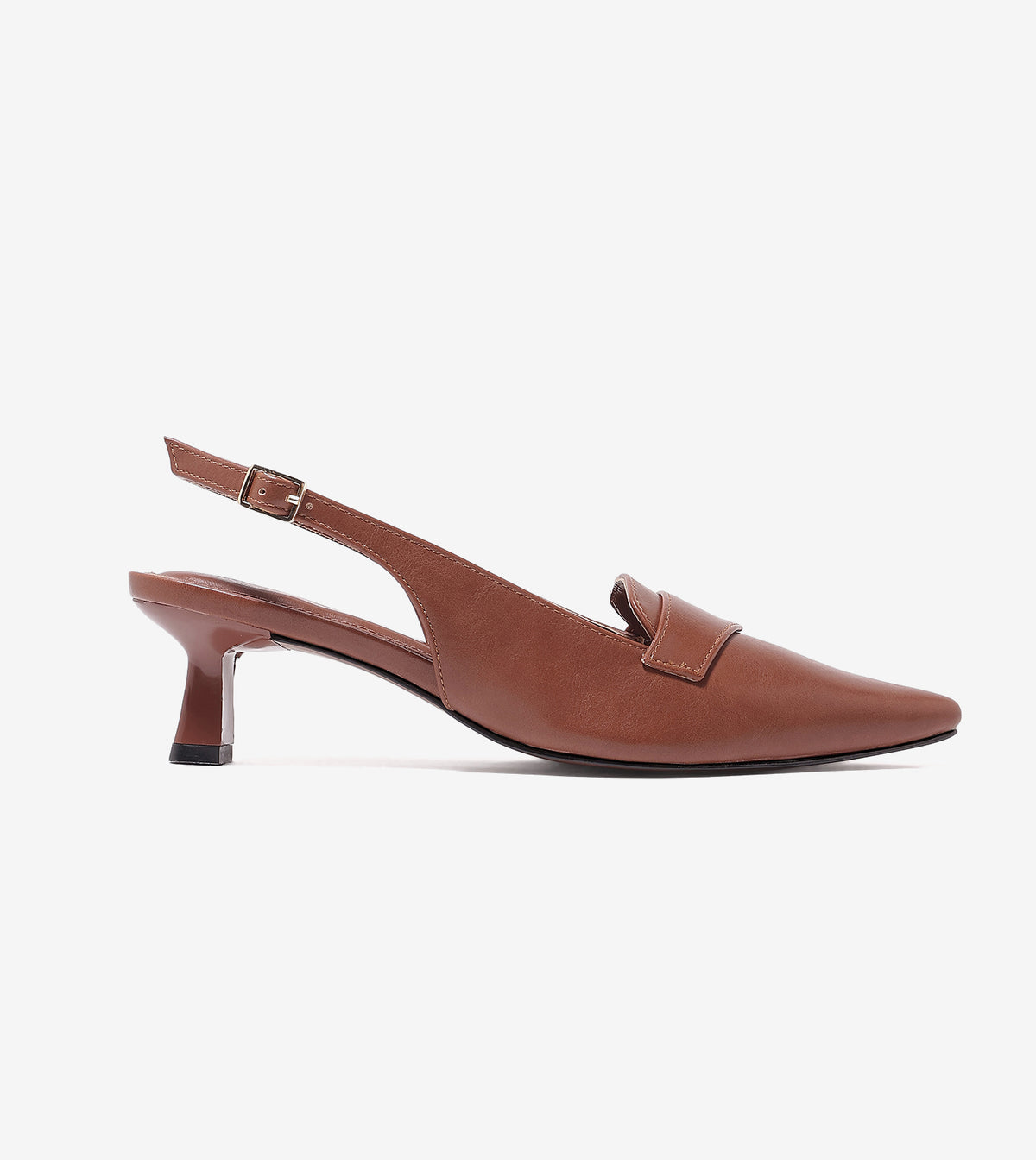 Saddle Strap Slingback Heels - Tan