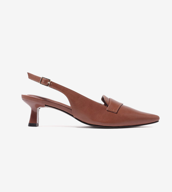 Saddle Strap Slingback Heels - Tan