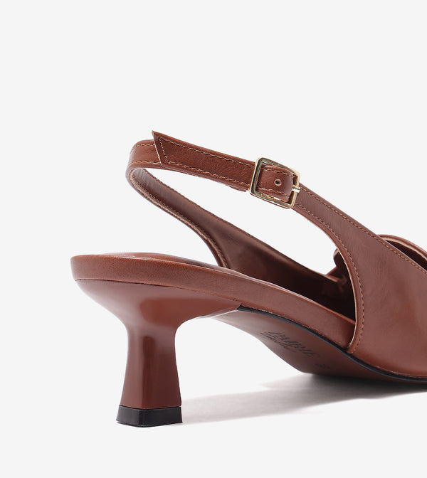 Saddle Strap Slingback Heels - Tan